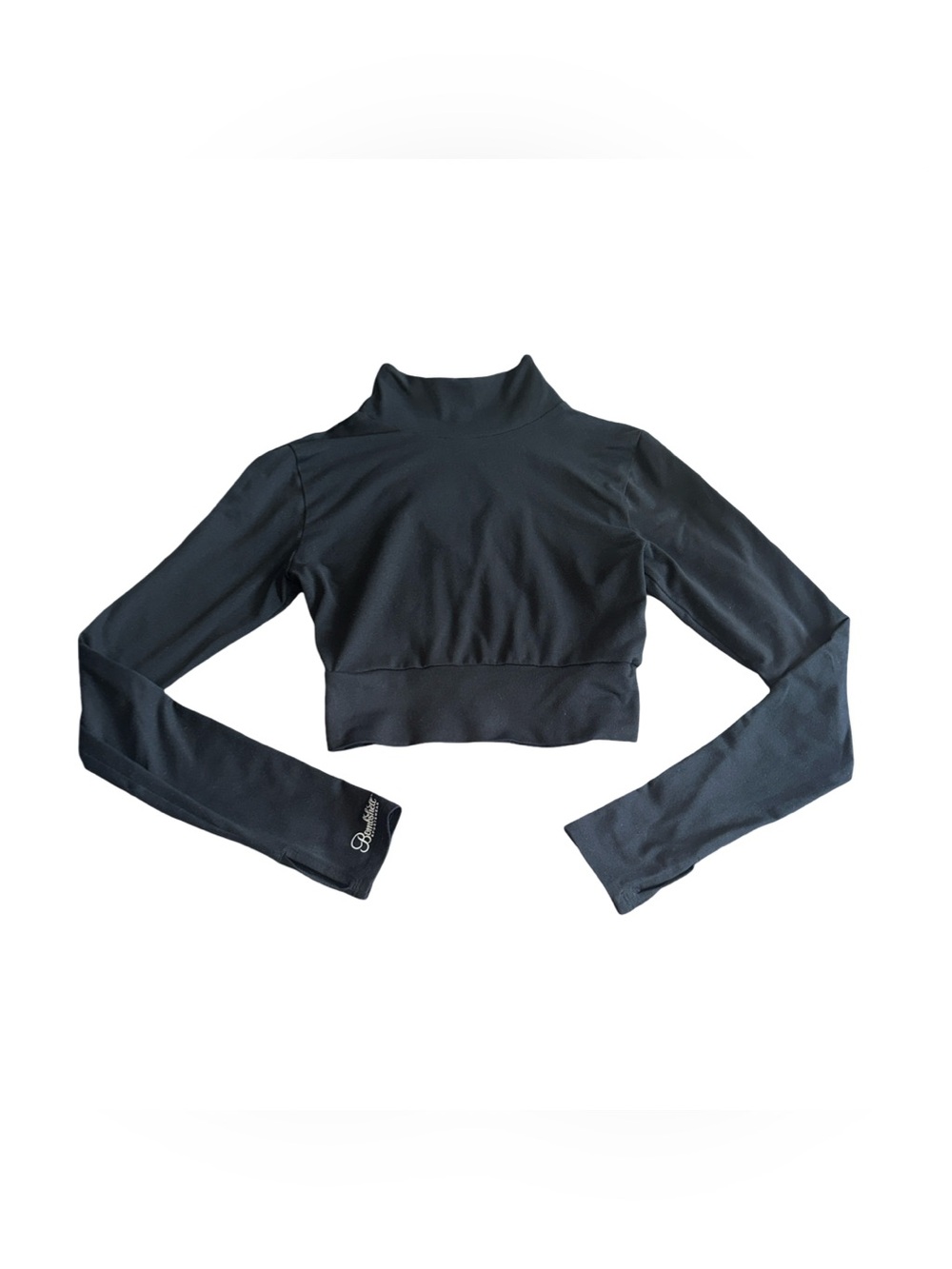 Bombshell Sportswear Black Cropped Mock Neck Long Sleeve Top